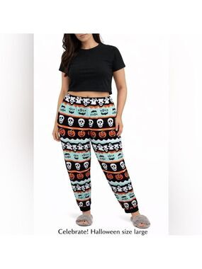 Celebrate Halloween Skull Pumpkin Ghost Lounge Pajama Pants Women’s Large